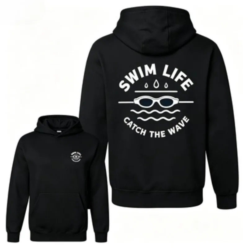 Unisex Swim Life Graphic Pullover Hoodie Catch The Wave Swimming Goggle Print Casual Water Sport Hooded Sweatshirt for Men Women