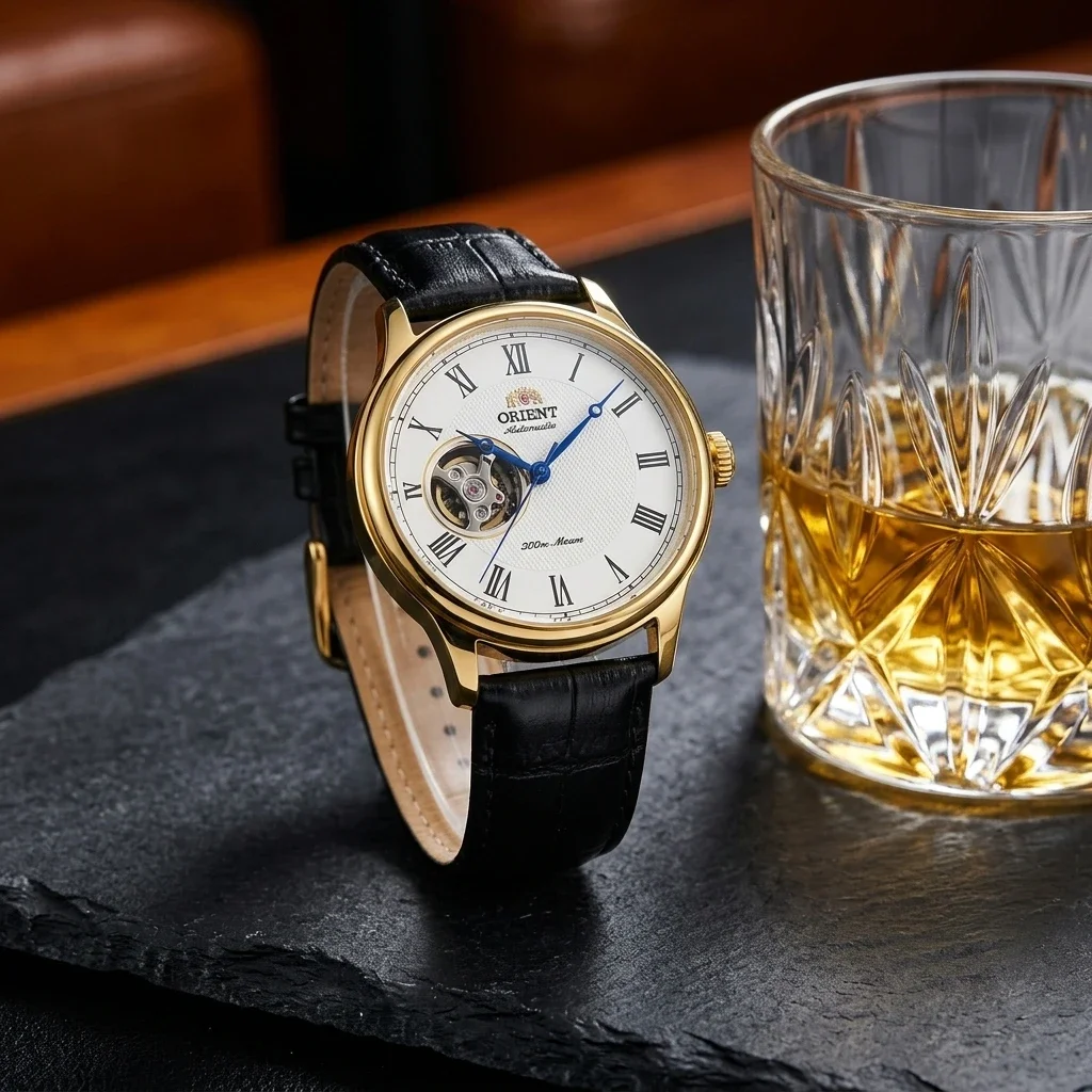 Men Open Heart Skeleton Automatic Mechanical Watch Roman Numerals Leather Strap Business Wristwatch