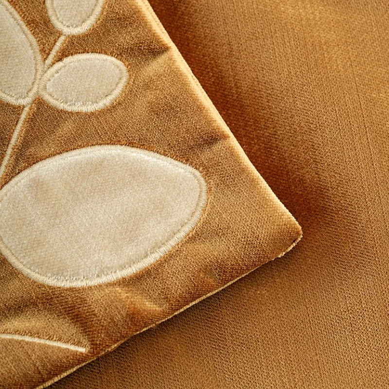 Retro Caramel Color Pillows Leaf Embroidery Cushion Case Luxury Velvet Decorative Pillow Cover For Sofa Chair Home Decorations