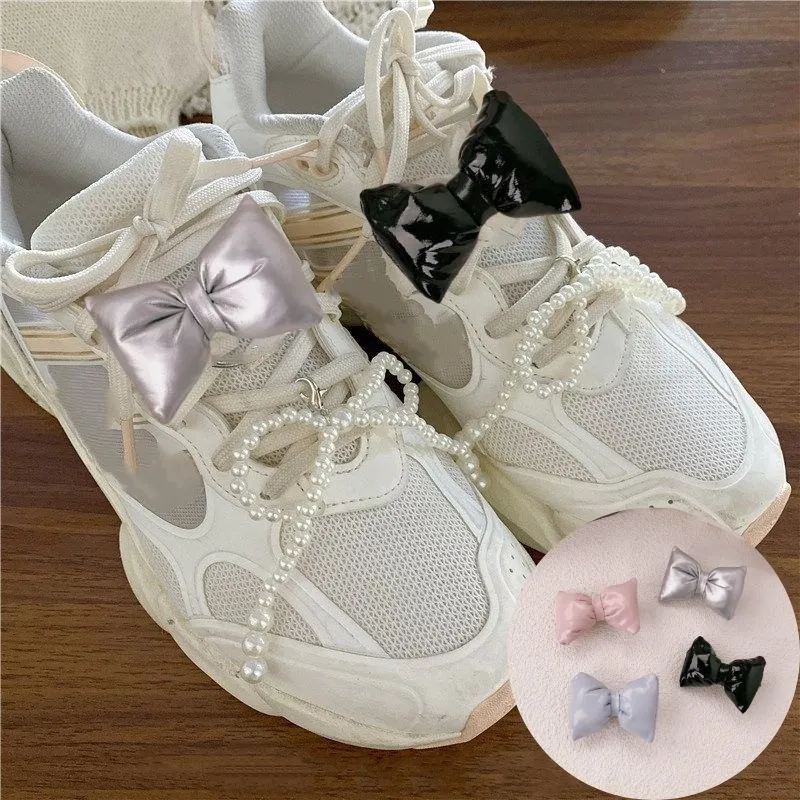 Cute Black Silver Bow Shoe Buckle Designer DIY Bowknot Shoe Decorations Fashion Women Shoe Accessories For Sneakers 2024 New