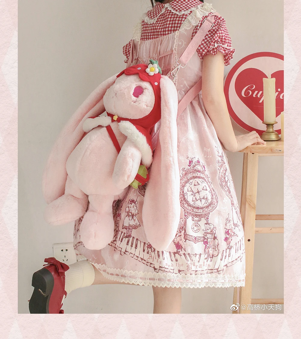 50cm Original RosyDream Pink Strawberry Rabbit Count Dracula Rabbit Plush Doll Backpack Bag Skeleton Doll Anime Toy Kids Gifts