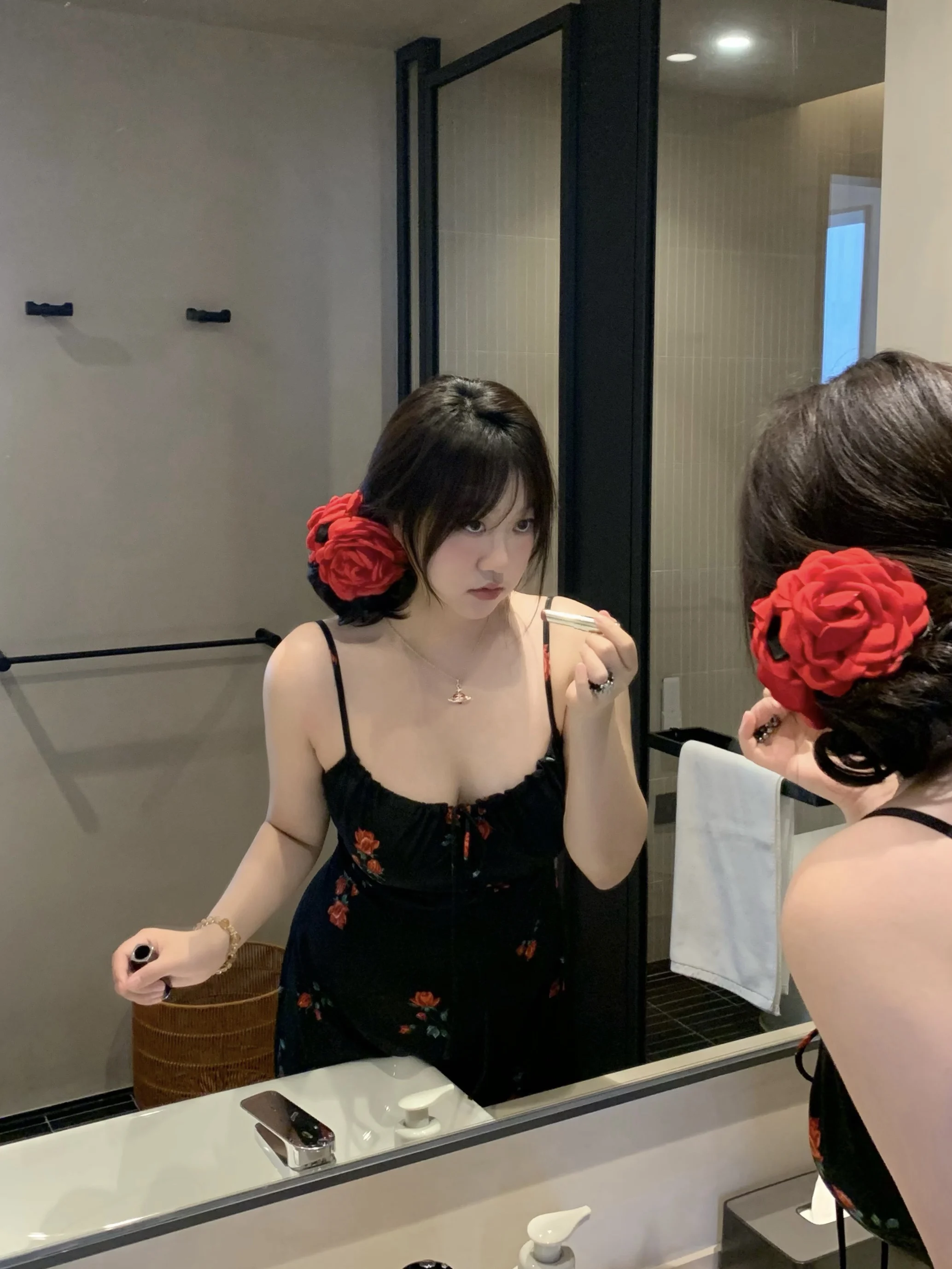 

Retro Bla Floral Print ter Dr Women's Summer plus Size Slimming Long Skirt Fi Tail Gathers High Waist Polyester Fiber