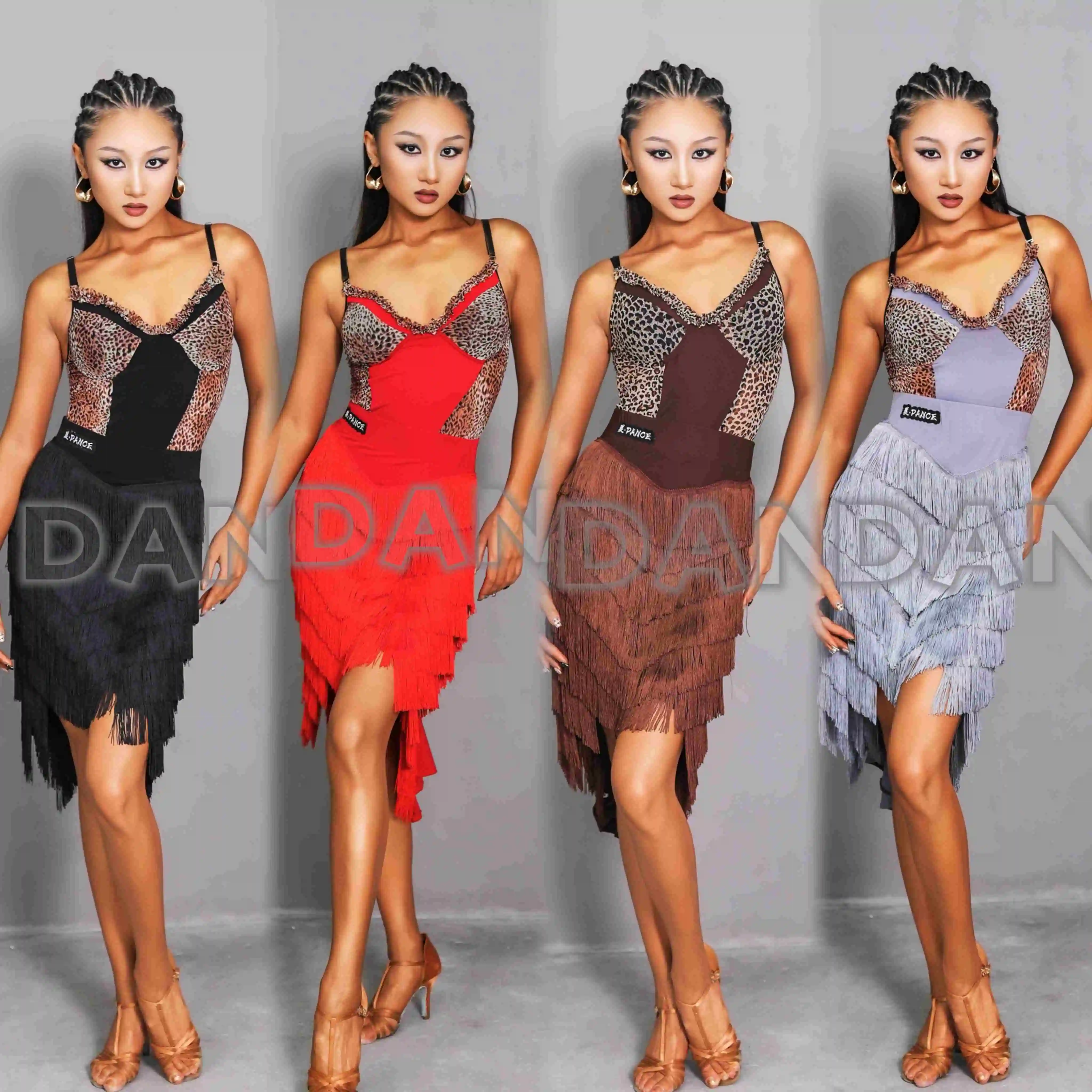 Latin Dance Clothes Women Competition Performance Fringed Dress Leopard Tops Full Tassels Skirts Cha Cha Rumba Dance Wear SS1320