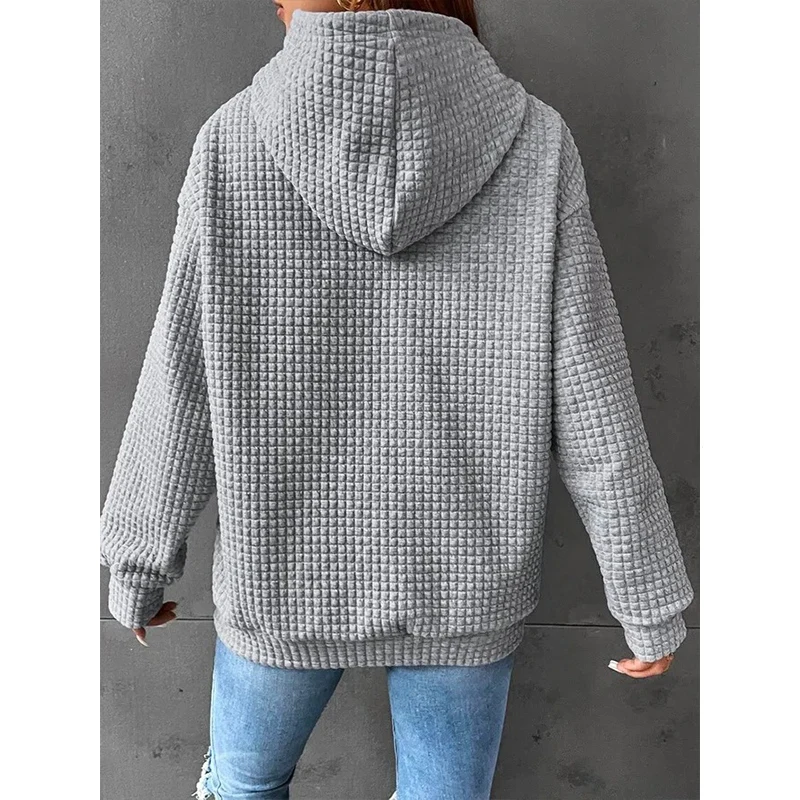 Autumn and Winter Elegant Minimalist Sporty New Sweatshirts Women Loose Casual Solid Color Long Sleeve Drawstring Pocket Hoodies