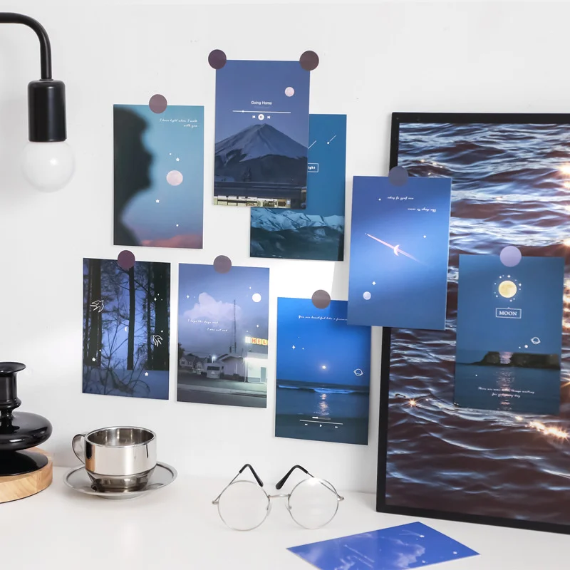 Ins visão noturna céu estrelado lua artístico cartões decorativos ambiente cartão diy fundo adesivos de parede foto adereços 30 folhas