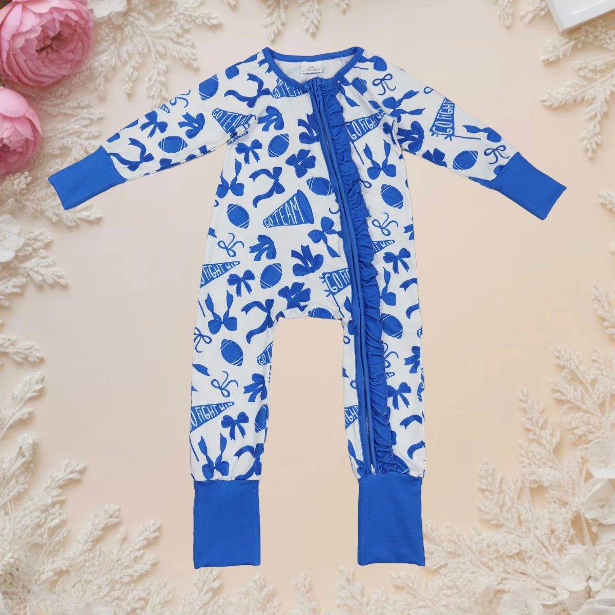 

Hot Sale Baby Girl Sleeper Romper Long Sleeve Footballs Ruffle Infant Jumpsuit Toddler Bodysuit Newborn Kids Clothes Daily Wear