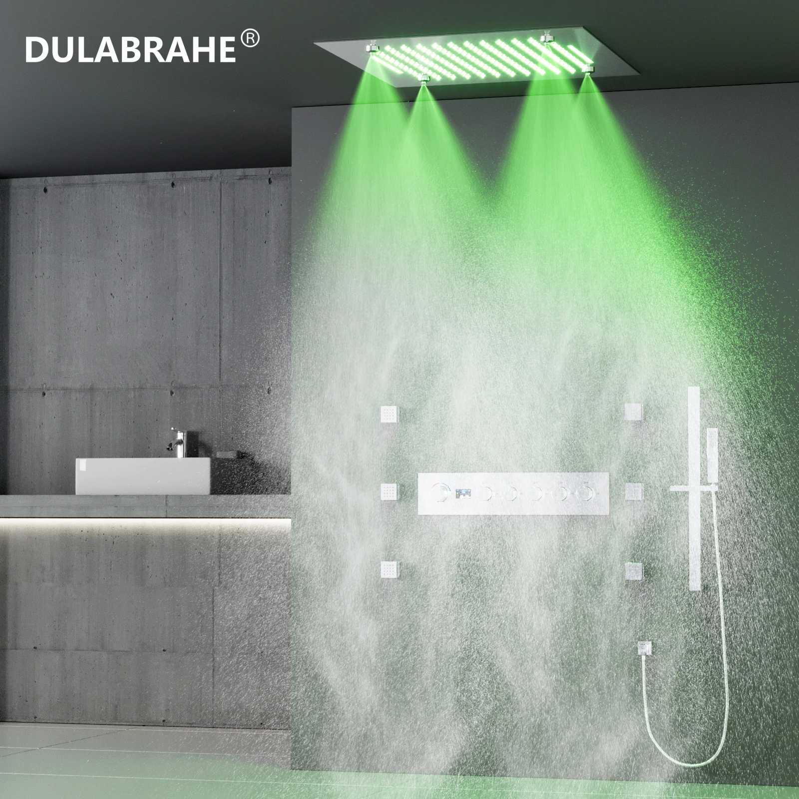 Chrome Deluxe SUS304 Shower System Ceiling LED Shower Set Digital Display Smart Hot and Cold Valve