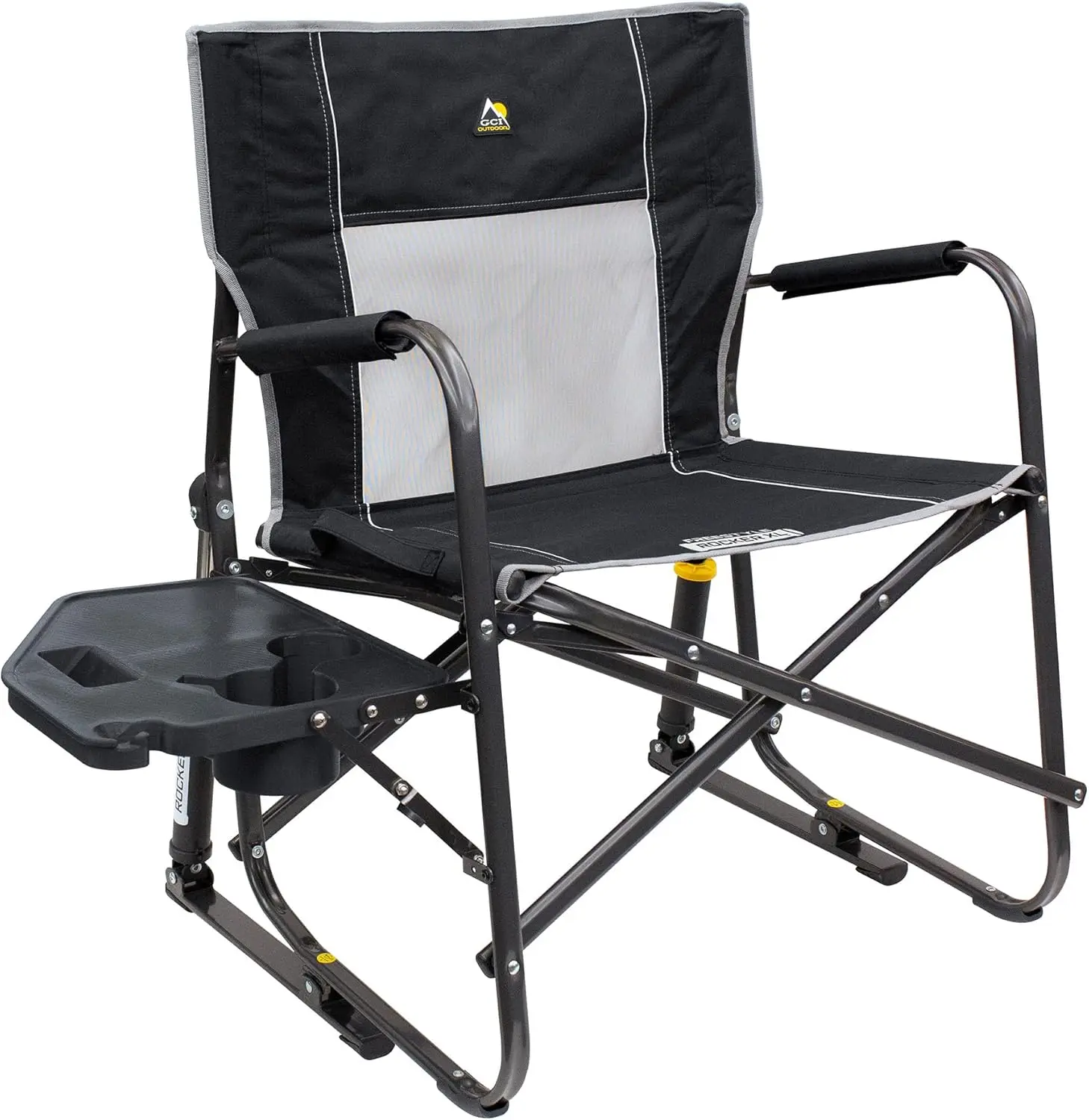 GCI Outdoor Freestyle Rocker XL campingstoel met bijzettafel, draagbare opvouwbare schommelstoel met bekerhouder, zwart