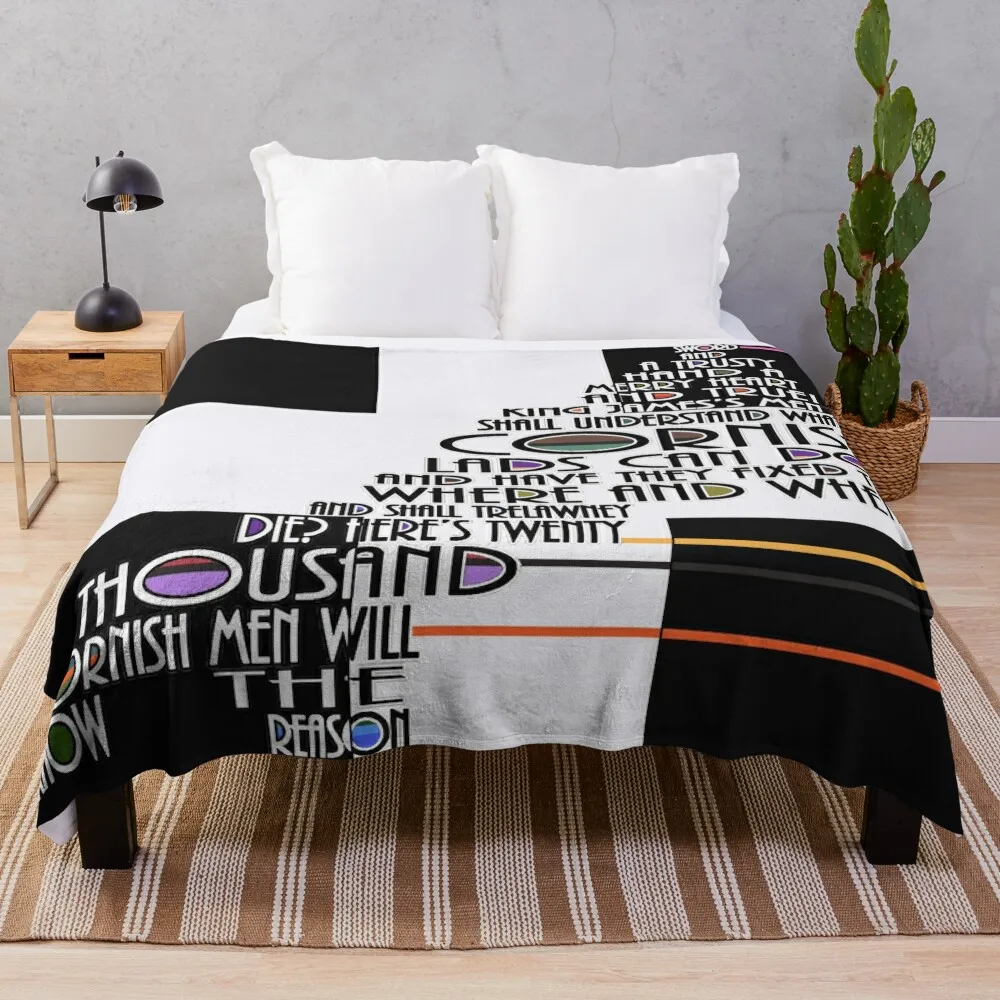 Map of Cornwall with Cornish Anthem - Trelawney Throw Blanket Single Comforter Blankets For Bed Hairys Blankets