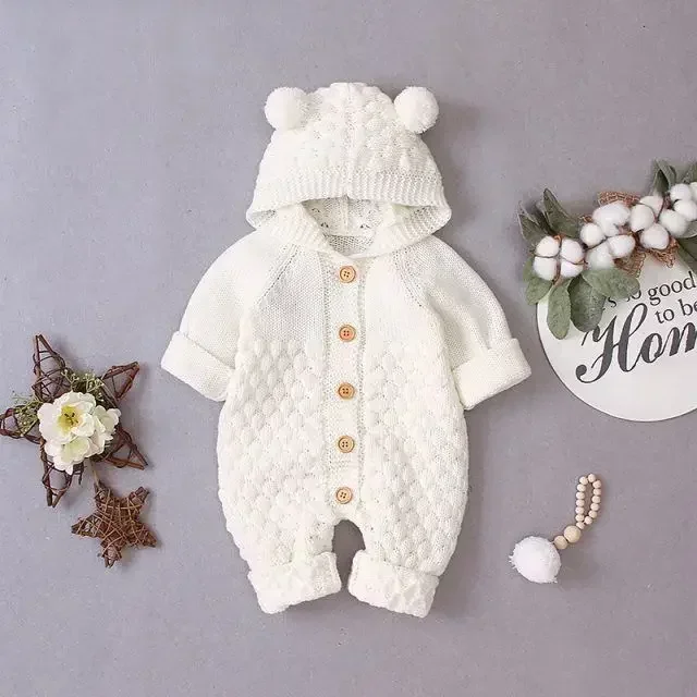 New Bodysuit for Newborn Rompers Baby Boys Girls Clothes Long Sleeve Solid Hoodies Bear Jumpsuit Costume Infant Onesies