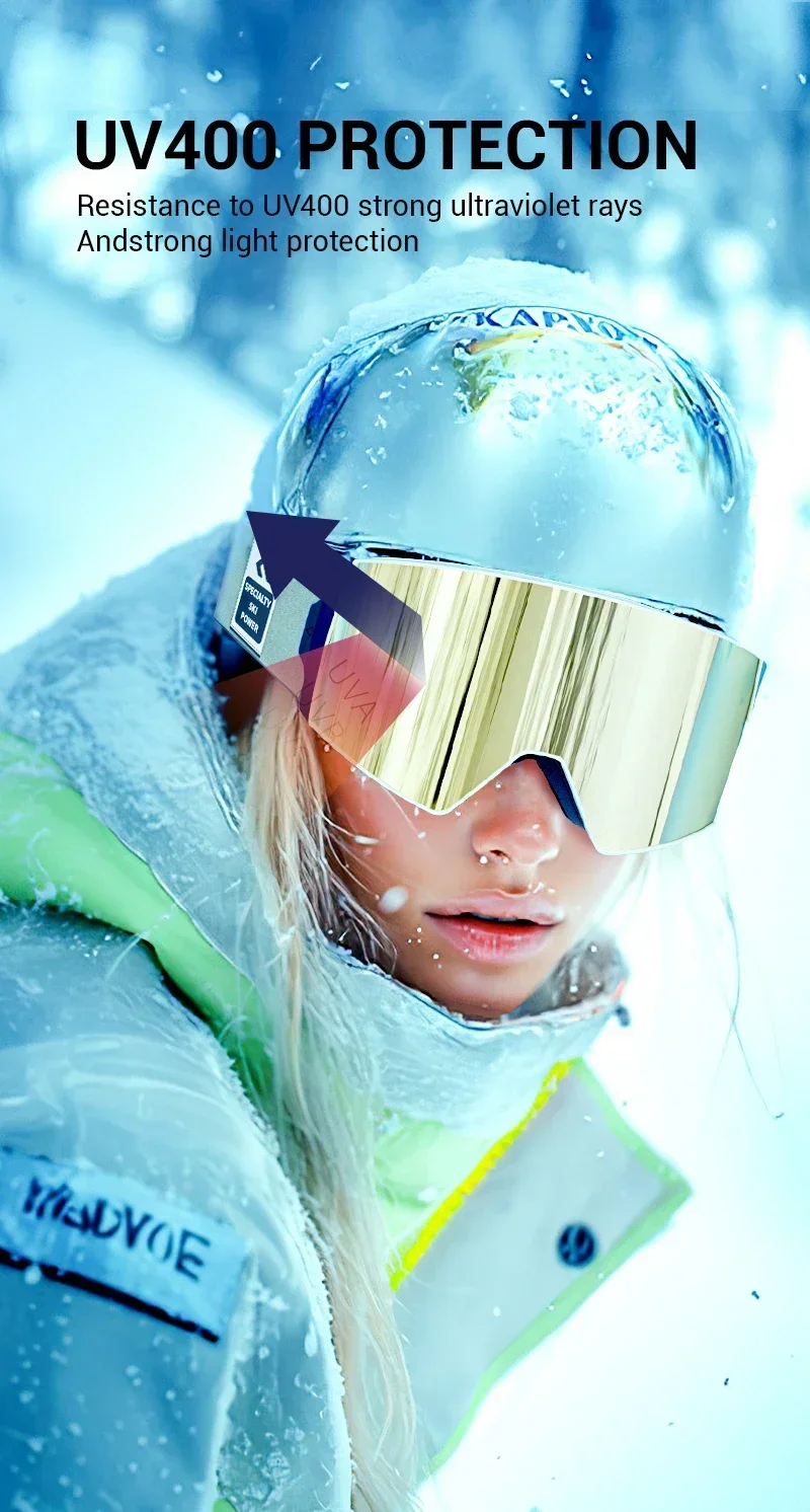 Kapvoe Schneebrille Herren Snowboarden Skimaske Photochrome Skibrille Antibeschlag UV400 Schneemobilbrille Motorrad Radfahren – Detail 8