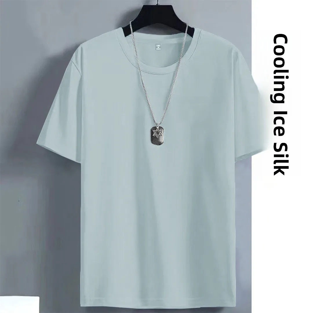 قميص رجالي فضفاض بأكمام قصيرة وياقة مستديرة من نسيج الحرير الجليدي، سريع الجفاف وقابل للتنفس بإحساس بارد، قميص شبكي رقيق على ... #2