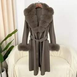 2024   Natural Fox Fur Collar Real Fur Coat Winter Jacket Women Belt Warm Coat Street Wear  Winter Coat Women  Fox Fur Coat