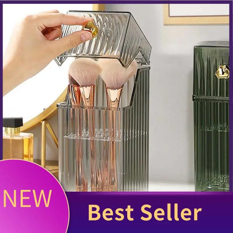 Tubo de almacenamiento de brochas de maquillaje, caja de almacenamiento de brochas de polvo suelto a prueba de polvo, lápiz de cejas de escritorio, colorete, cubo cosmético duradero, C