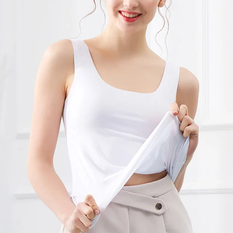 Women's Thin Ice Silk Seamless Tank Tops Summer Sleeveless Plus Size Camisole Solid Color Casual Bottoming Vest Soft Breathable