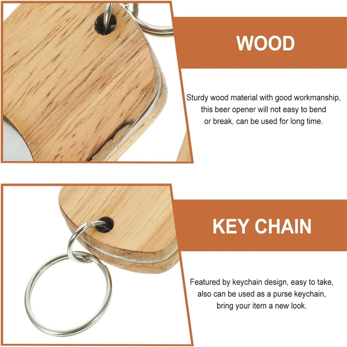 12Pack Wood Bottle Opener Wooden Keychain Bottle Openers Blanks Wood Engraving Key Chains Key Tag for Home Kitchen