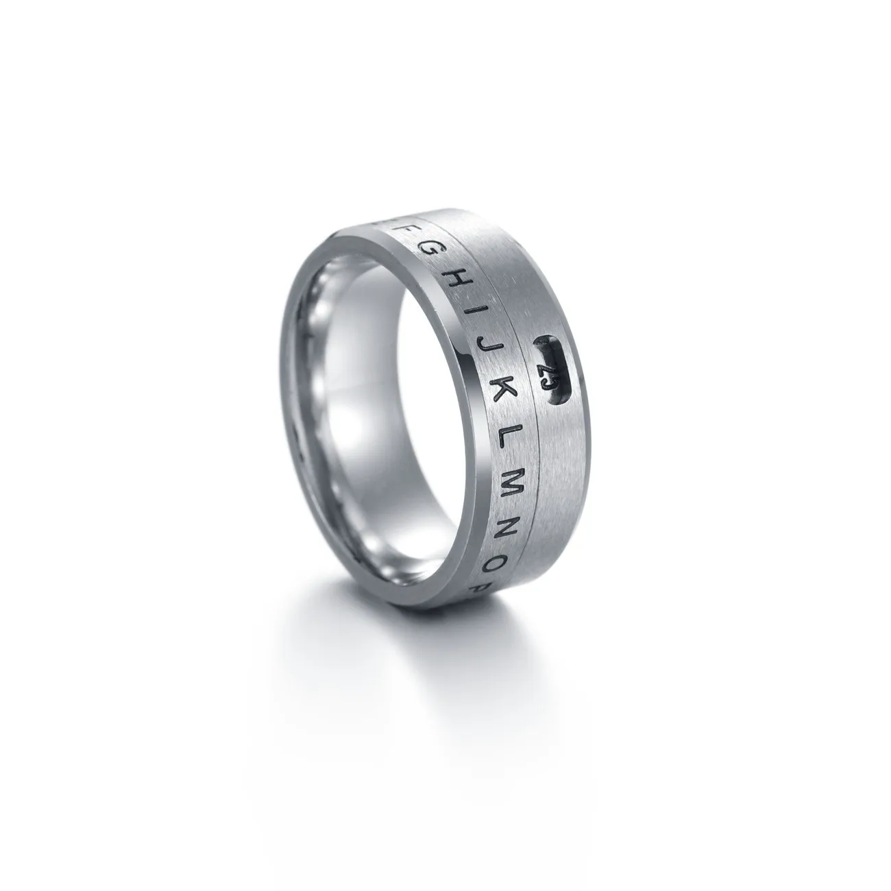 Fashion jewelry stress reducing rotatable numeric alphabetical personalized niche high-end titanium steel ring