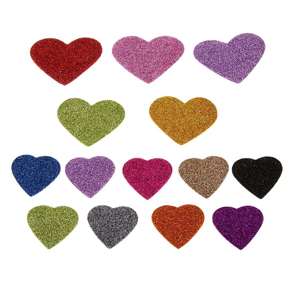 

45pcs Heart Adhesive Stickers Glitter Self Adhesive For Kids Craft Birthday Valentine Wall Decals Mixed Color Flower Shape