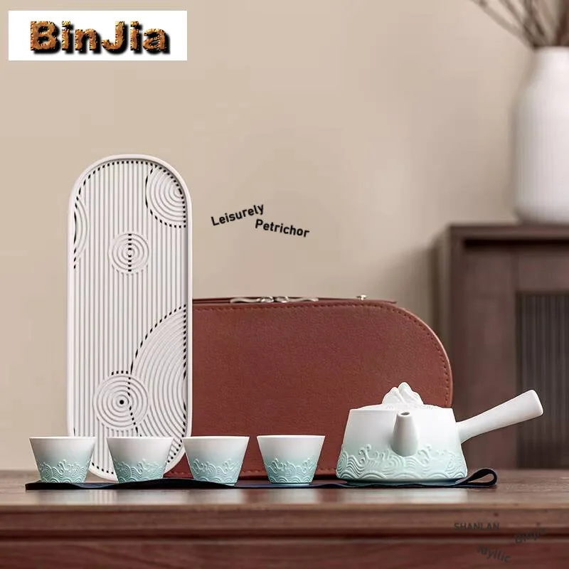 

With Travelling Bag 4 Cups Chinese Kung Fu Tea Set Travel Ceramic Portable Teapot Porcelain Teaset Gaiwan Tool Tea Ceremony Gift