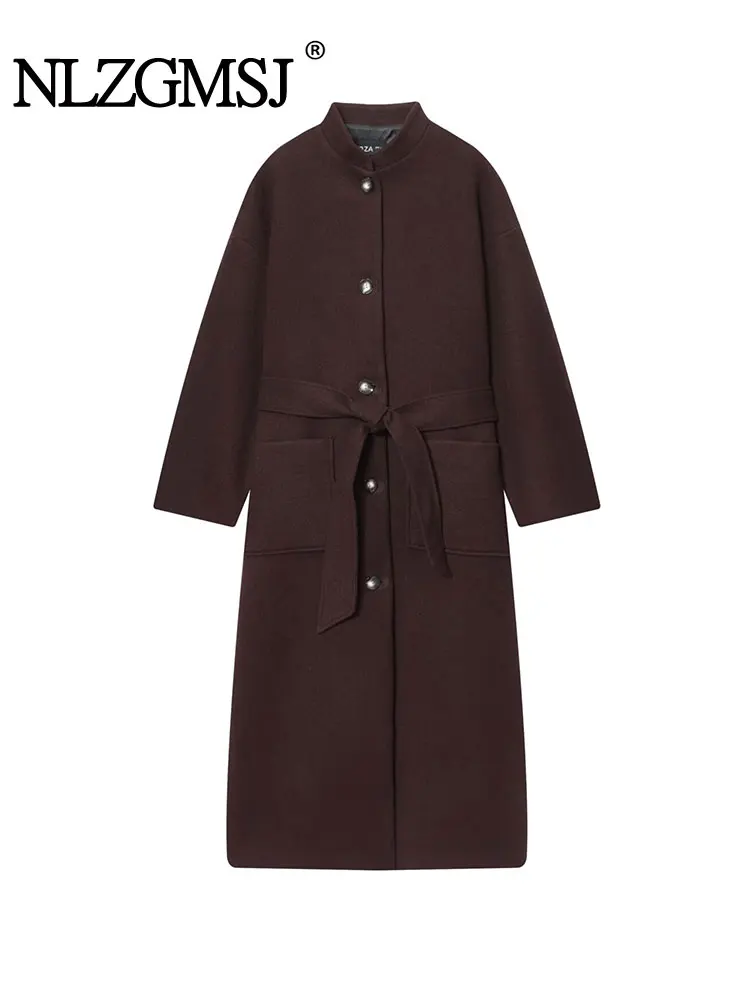 

NLZGMSJ 2025 осень-зима женское модное пальто с поясом женское элегантное толстое теплое пальто с длинными рукавами и карманами повседневная верхняя одежда ﻿ ﻿