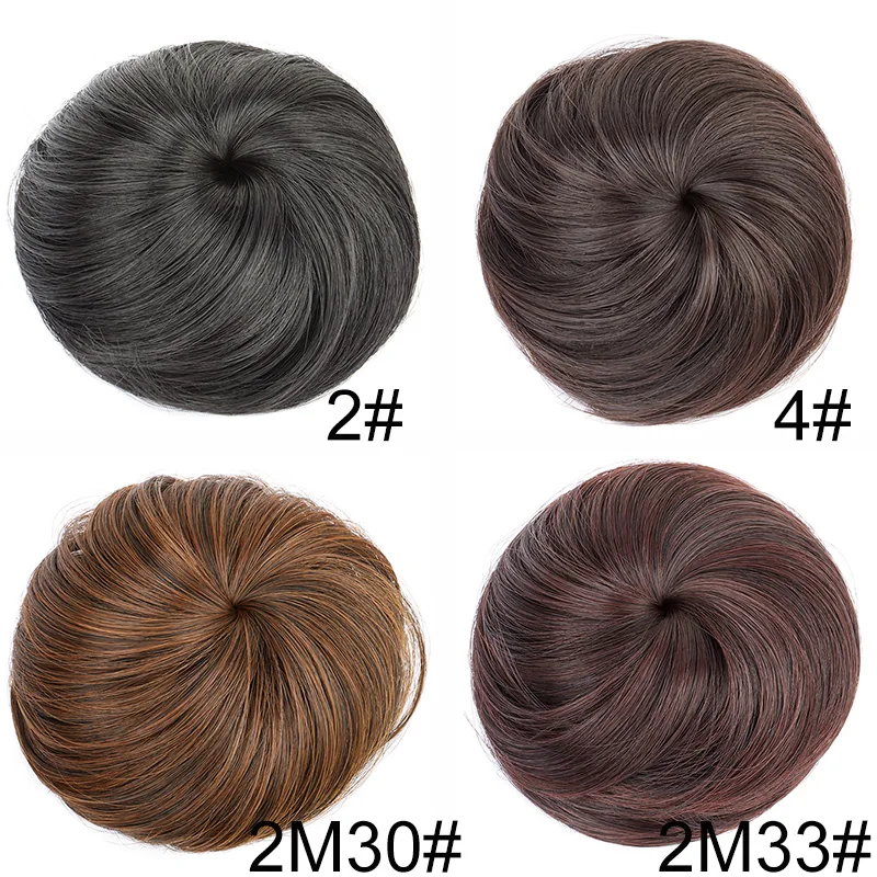 Synthetic Short Straight Hair Bun Chignon Clip in Hair Extension Black Brown Hairpiece for Women