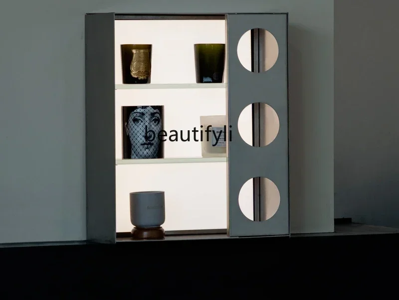 Creative bookshelf integrated luminous tea set storage living room countertop household multi-layer display cabinet