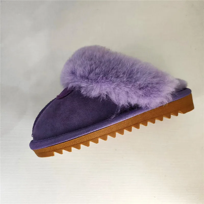 Boys Girls 2022 Natural Sheepskin Fur Slippers Child Winter Slippers Childern Warm Indoor Slippers Soft Wool Home Slippers