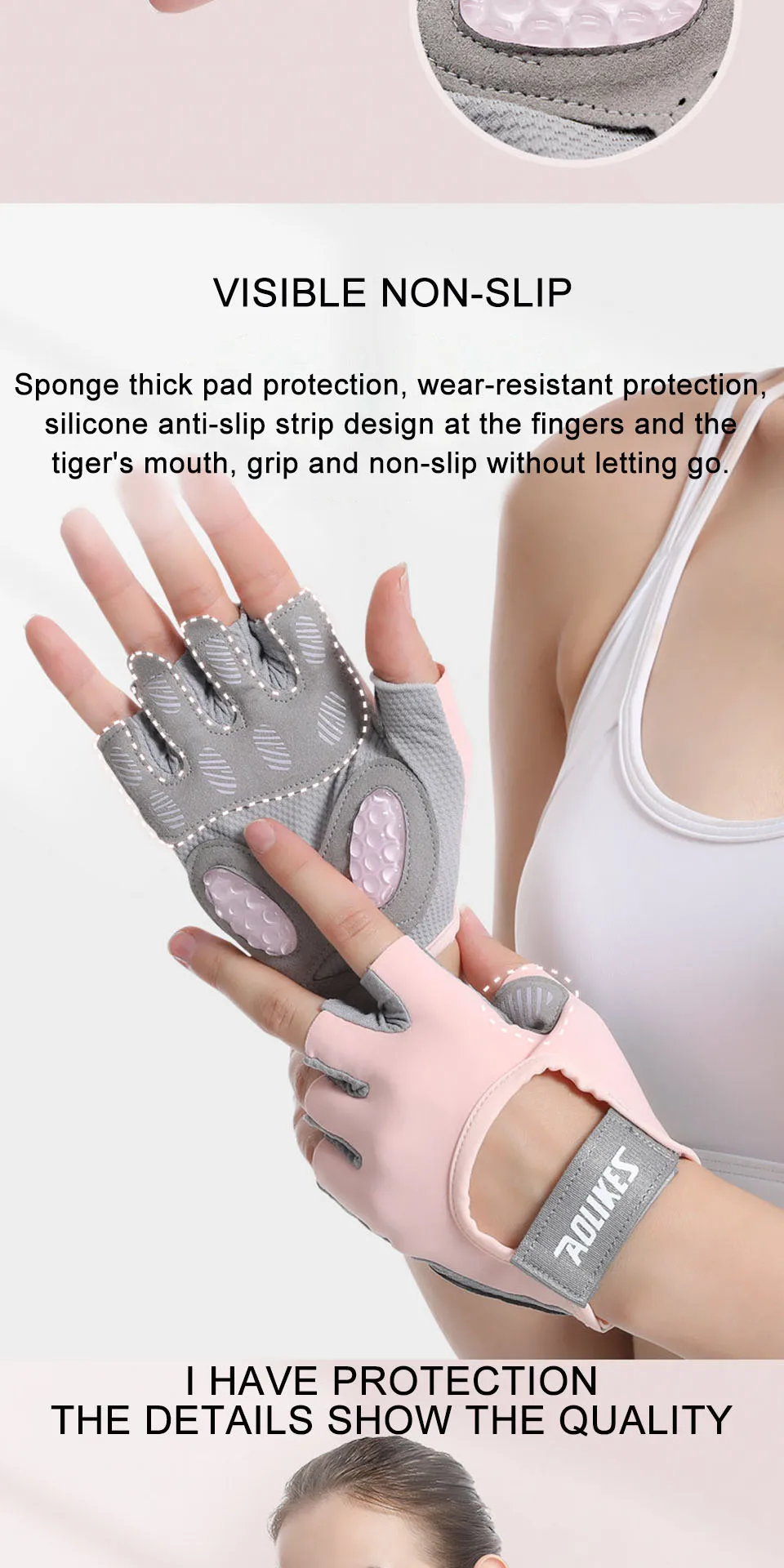 AOLIKES Atmungsaktive Fahrradhandschuhe Workout Gym Handschuhe für Männer Frauen Gewichtheben Fingerlose Handschuhe Training Übung Fitness – Detail 8
