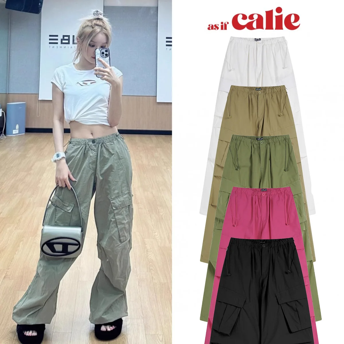 

Asif Calie Korea Streetwear Brand Loose-Fit Casual Workwear Pants Wide-Leg Trousers for Women