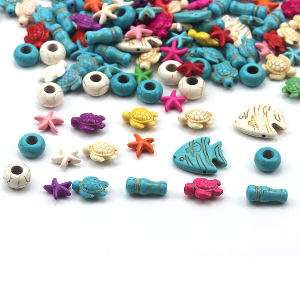 16Pcs/pack Of White/Green Sea Turtle Turquoise Stone Beads Mixing DIY Jewelry Accessories For Making Bracelets And Necklaces