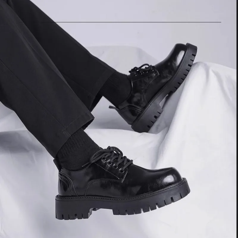2026 New Men's Thick Sole Platform Shoes Leather Casual Man Shoes Wedding Party Height Increasing Business Formal Shoes for Men
