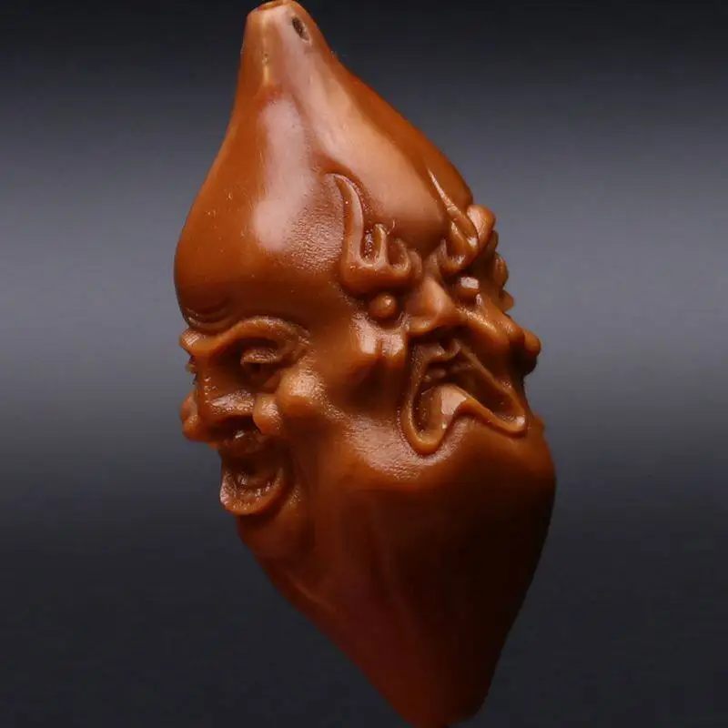 Authentic Natural Olive Pit Hand Carved Single Bead Pendant with Four Emotions Joy Anger Sorrow Happy for Men Daily Wear Gift