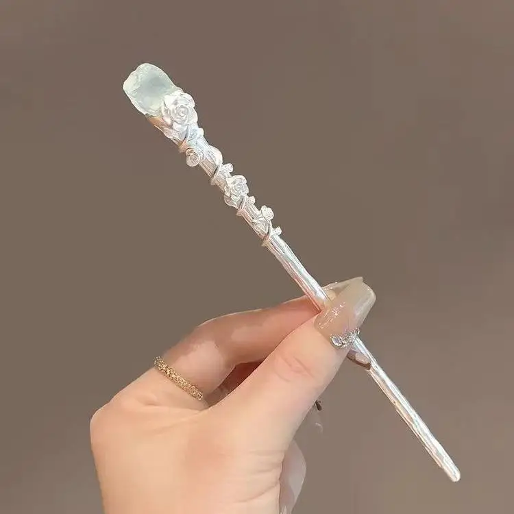 Super Fairy Bramble Elegant Rose Hairpin High-grade Sense Metal New Chinese Style Plate Hair Hairpin Hanfu Plate Hair Hairpin