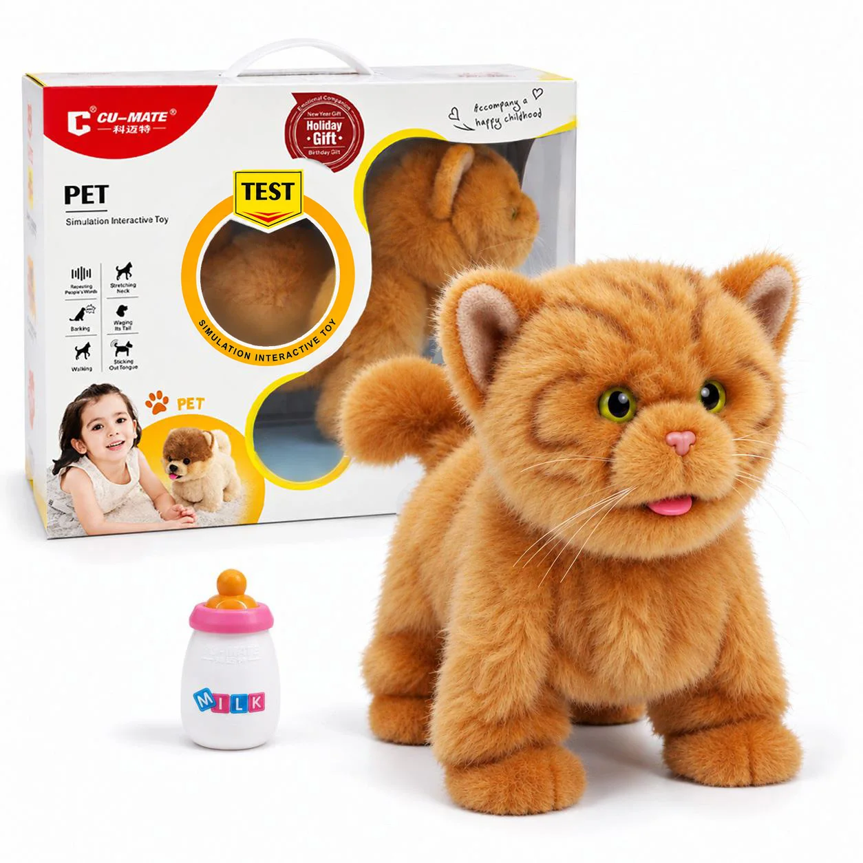 Electronic Stuffed Walking Cats, Realistic Interactive Pet Toy Cat, Walking, Barking, Wagging Tail & Talking, Present Gifts for