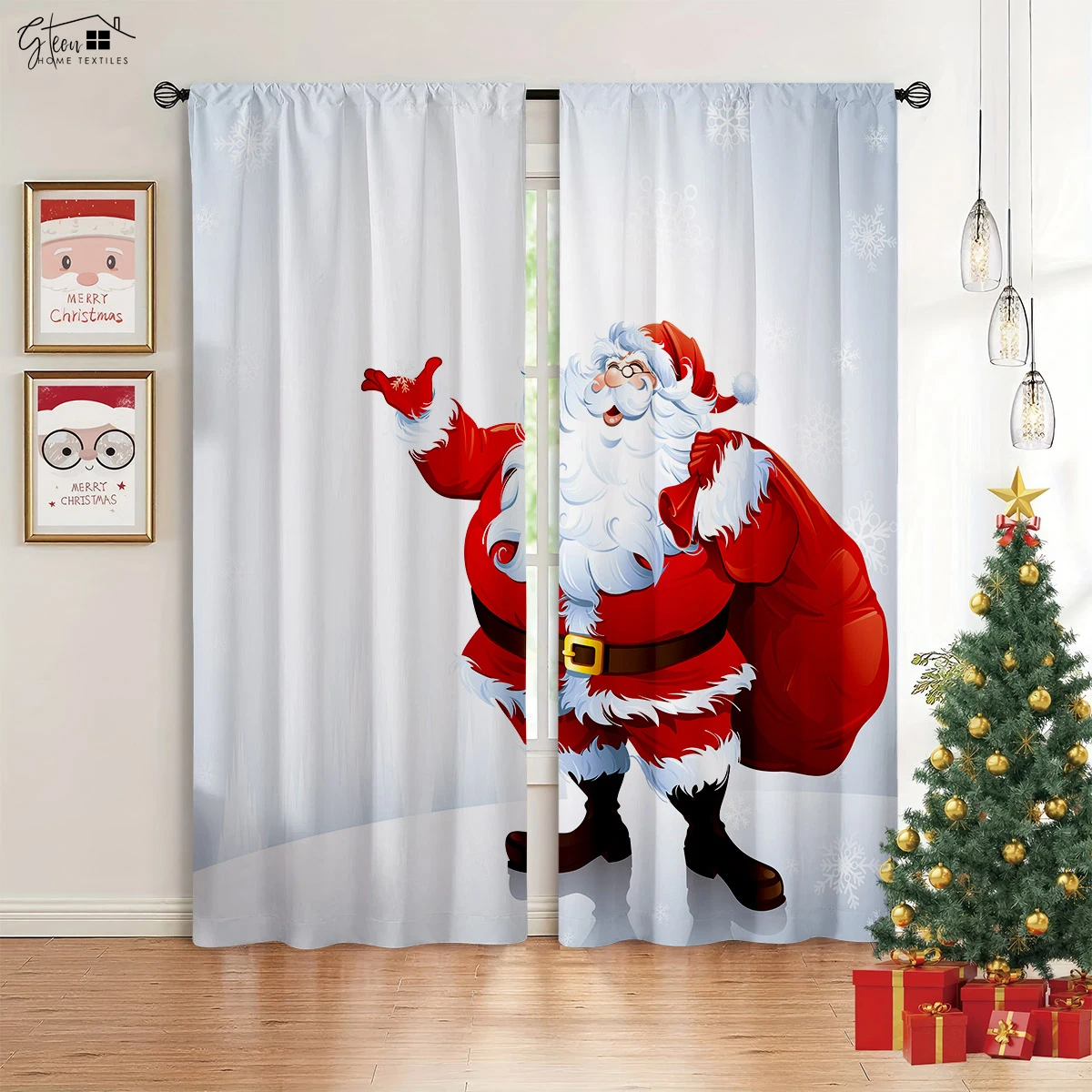 

Christmas Decoration Curtains Christmas Tree Santa Claus Gift Living Room Bedroom Children New Year Festival 3D Printing Curtain