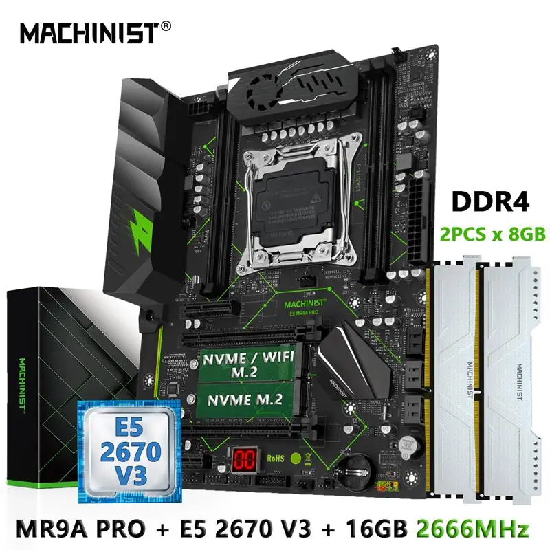 Go! MACHINIST MR9A PRO X99 Motherboard Set Kit With LGA 2011-3 Xeon E5 2670 V3 CPU Processor DDR4 16GB RAM Memory Combo USB3.0