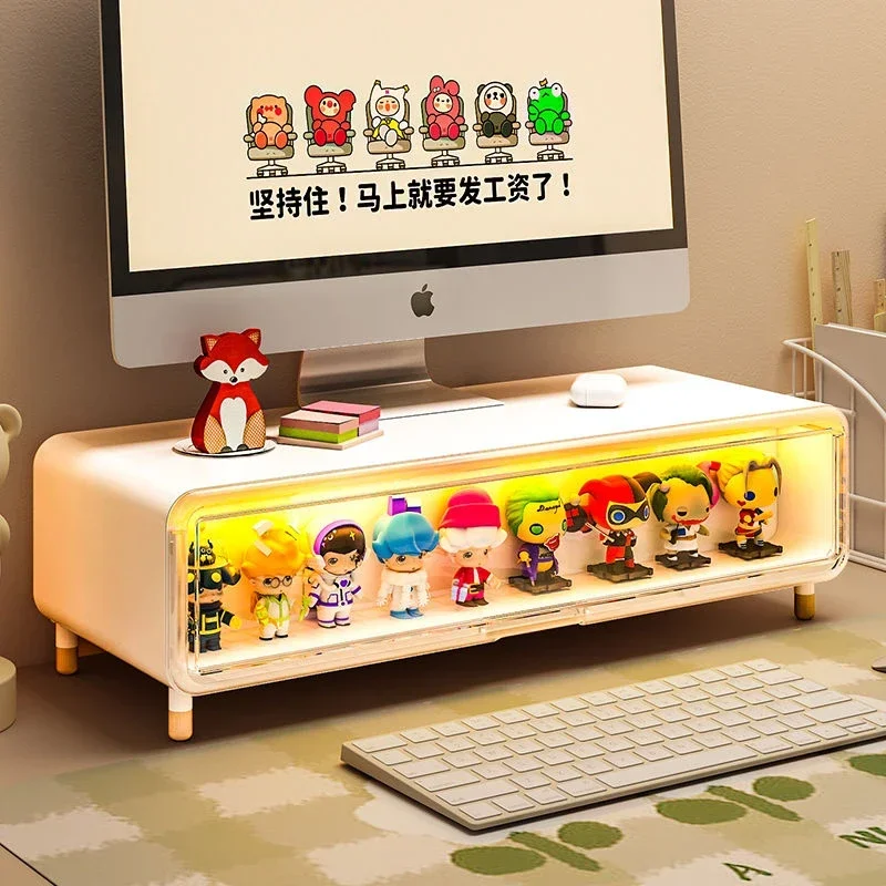 Computer Monitor Desktop Booster Shelf Toys Display Case Large Capacity Desktop Placement Shelf with Drawer Cabinet