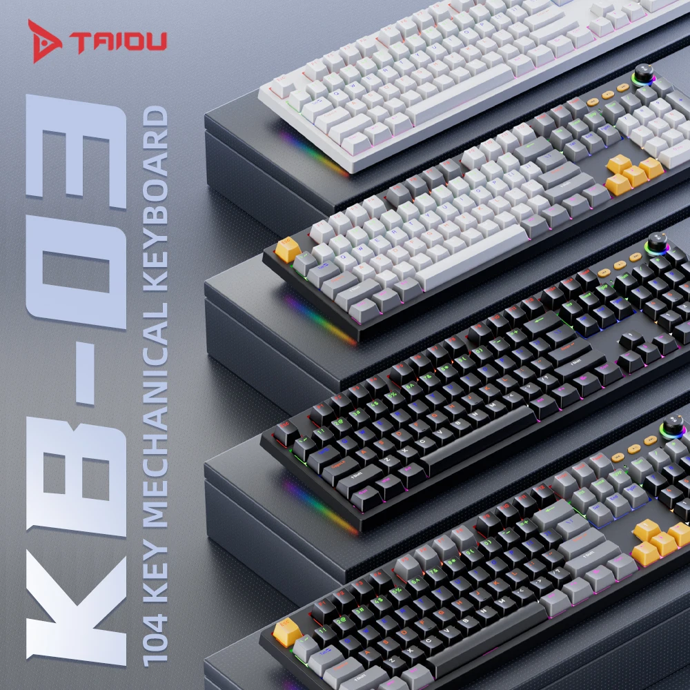 

TAIDU KB-03 Wired Mechanical Gaming Keyboard Knob Red/blue Switch 17 Types RGB Backlight Support Mac Win for Office Games Laptop