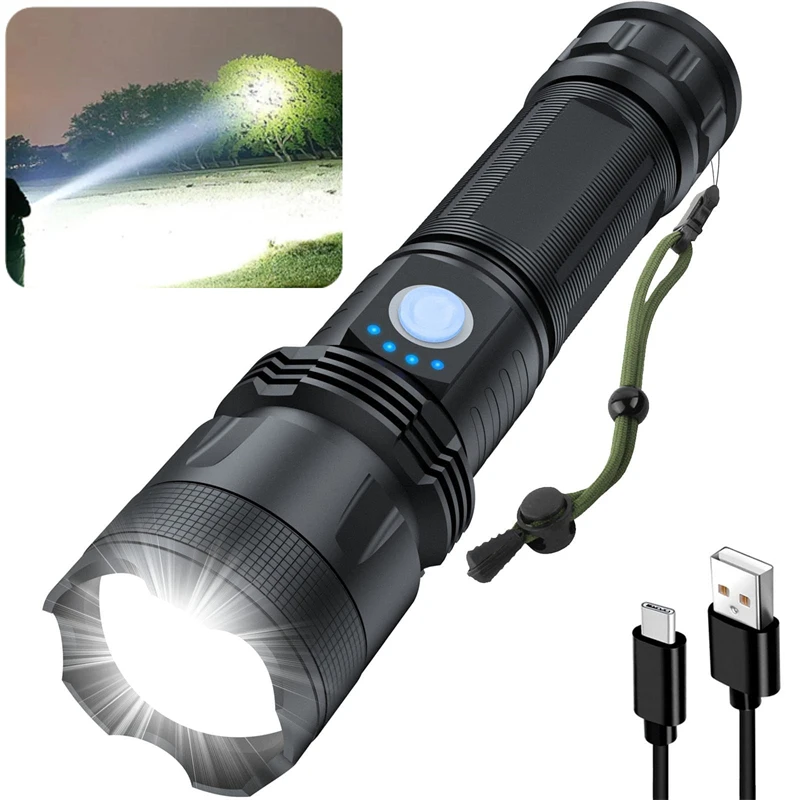 

Powerful Rechargeable LED Flashlights 100000 Lumens Flashlight Brightest Zoomable 5 Modes Handheld Flash Light for Camping