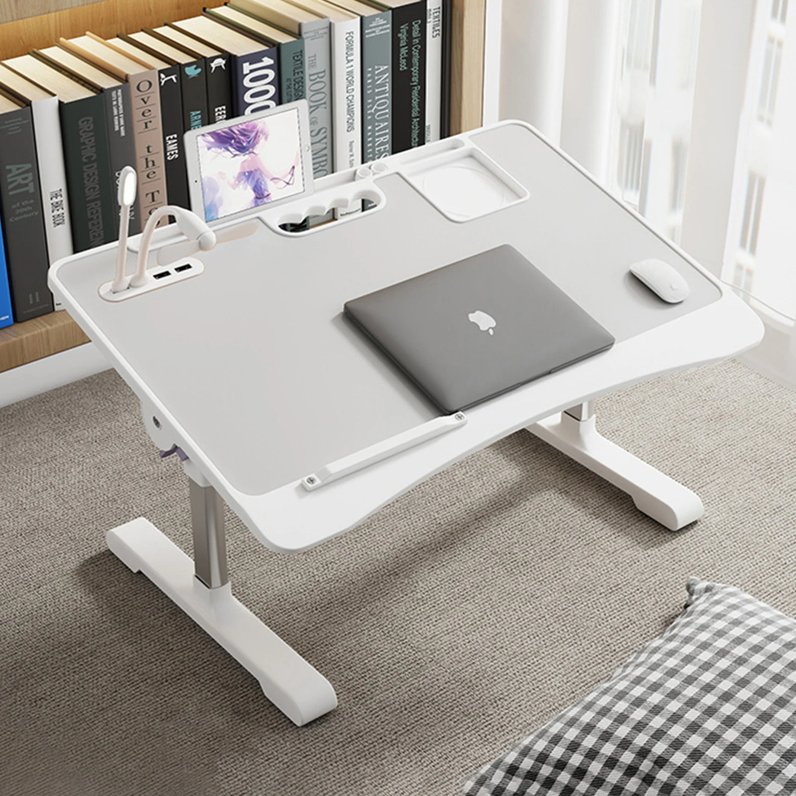 Mesa dobrável e ajustável para laptop, suporte de cabeceira, mesa para estudantes, ideal para trabalho e leitura, com gaveta