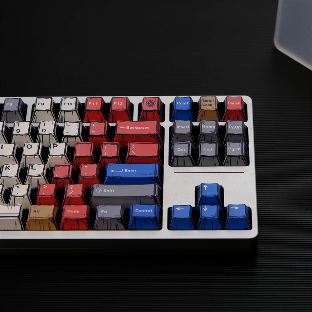 Custom Manga Style White Keycap Retro Mixed Lights Heat Sublimated Cherry Profile PBT Key Caps for Mechanical Keyboard Keycaps