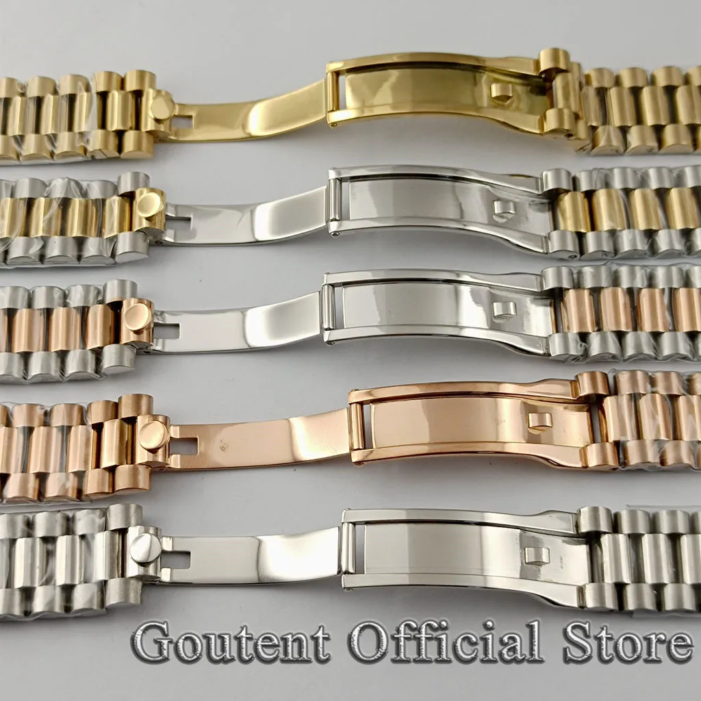 Goutent 20mm 316L Stainless Steel Solid President Strap Curved End Screw Links Replacement WristWatch Band Bracelet