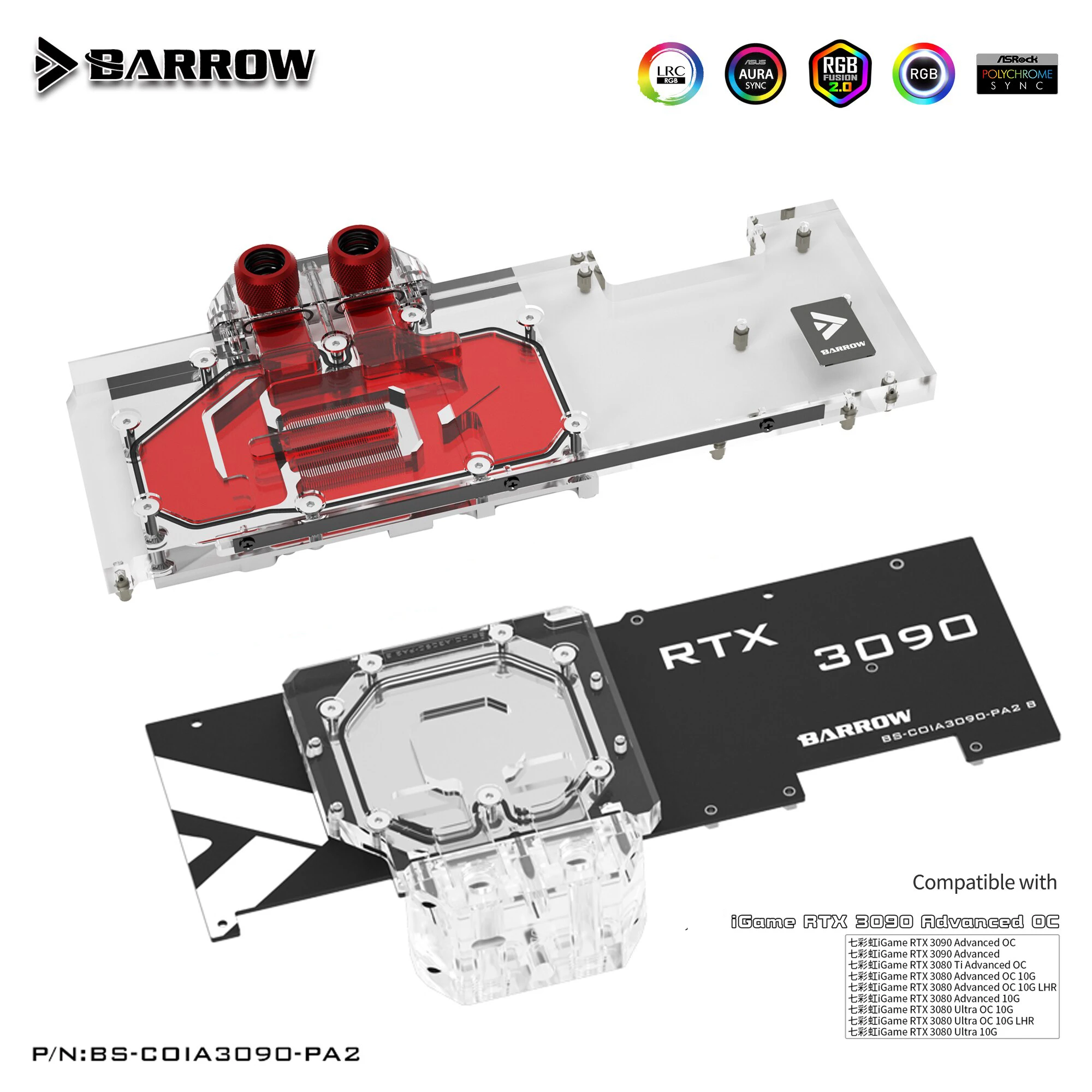 

Barrow GPU Water Block Backplane for Colorful RTX 3090 3080 Advanced OC, Full Cover Water cooled Backplate, BS-COIA3090-PA2 B