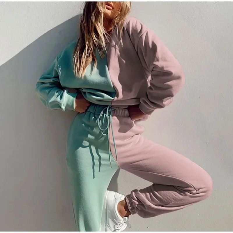 Sport Matching Sets Women Tracksuit Two Pieces Set Sweatshirts Hoodies Pockets Pants Suit Drawstring Trousers Outfits Autumn