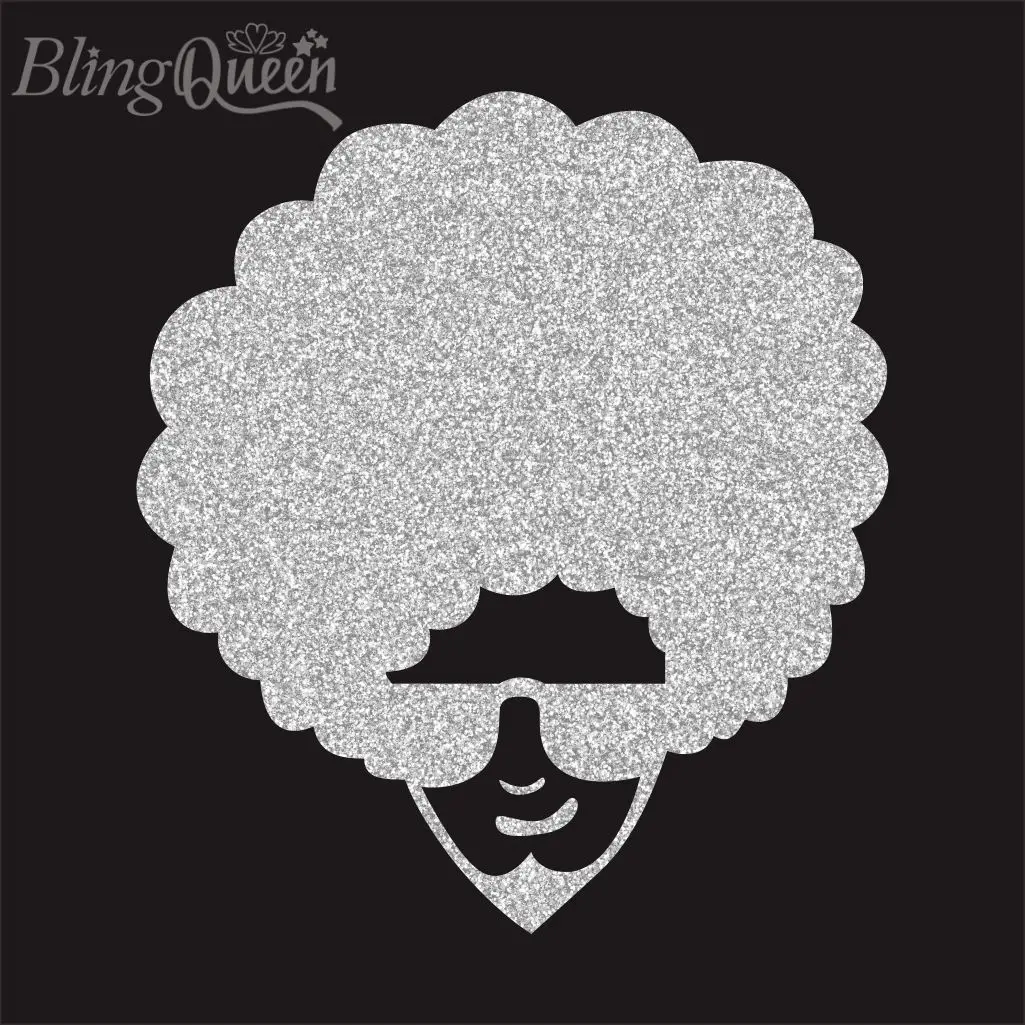 

BlingQueen-Iron-on Glitter Heat Transfer Vinyl, Hot Fix Applique, Afro Man Design, Colors and Sizes Can Be Customized, 12 PCs