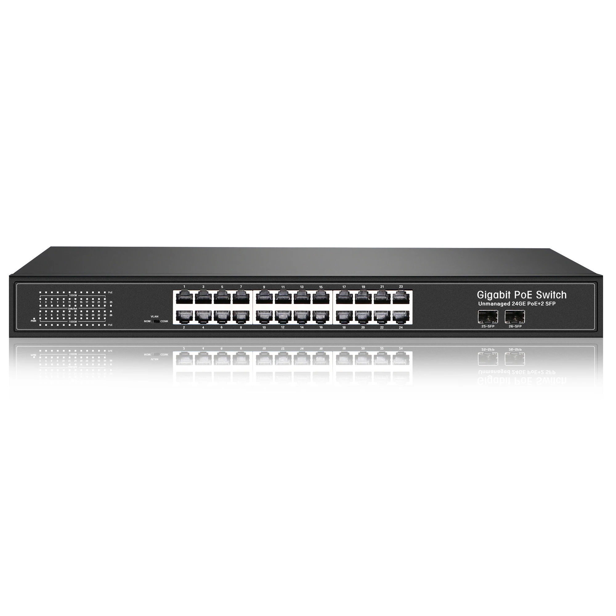 24 Port Industrial Unmanaged 1000Mbps with 2 Gigabit SFP PoE Switch SNMP QoS Rack Mount 56Gbps Capacity Stackable Wholesale