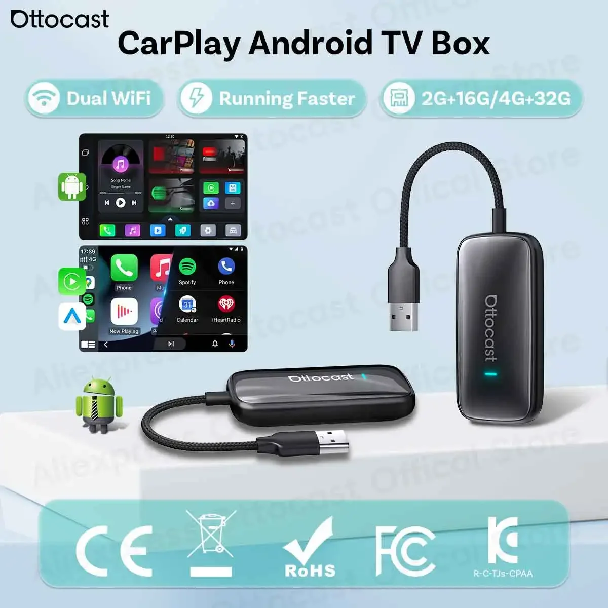 OTTOCAST 2026 Play2Video Ultra Wireless CarPlay Android Auto Adapter for Netflix Youtuber Wifi for Chevrolet Ford VW Toyota Benz