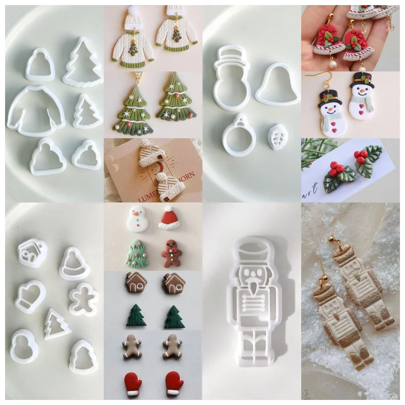 Christmas Tree Wreath Hat Sweater Gloves Polymer Clay Cutters Mini Xmas Style Earring Jewelry Pendant Pottery Cutting Tools