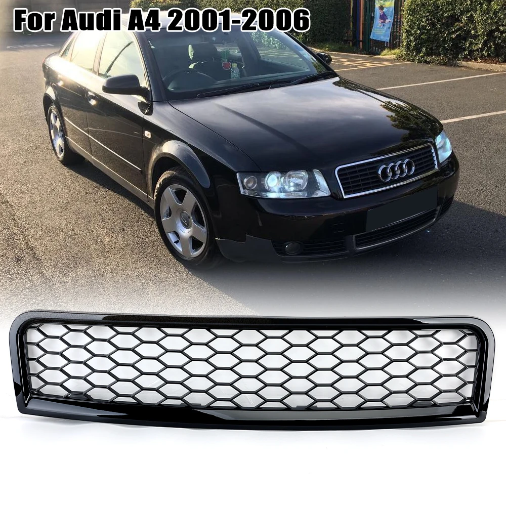 

8E0853651F Honeycomb Front Bumper Grill for Audi A4 B6 2001 -2006 Mesh Bumper Grille accessories Black ABS Grill Grille Replace