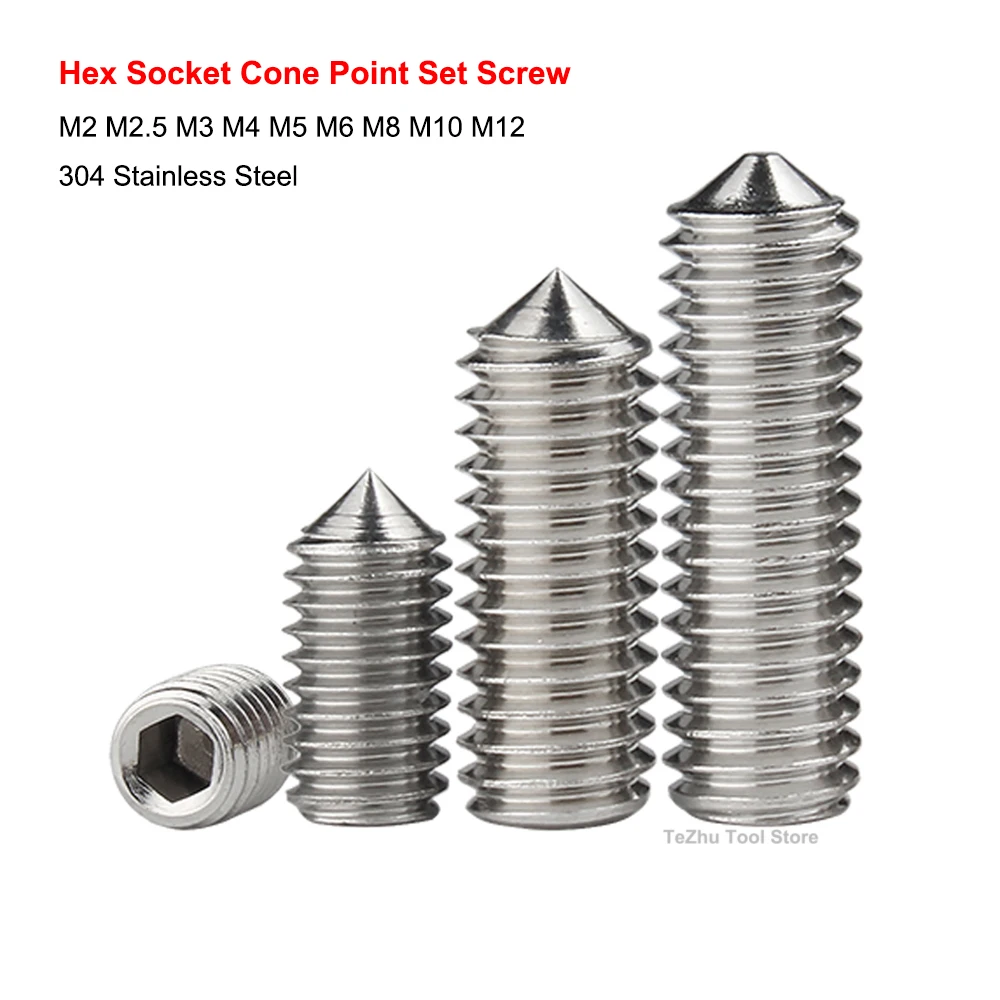 304 Stainless Steel Hex Hexagon Socket Cone Point Grub Set Screw M2 M2.5 M3 M4 M5 M6 M8 M10 M12